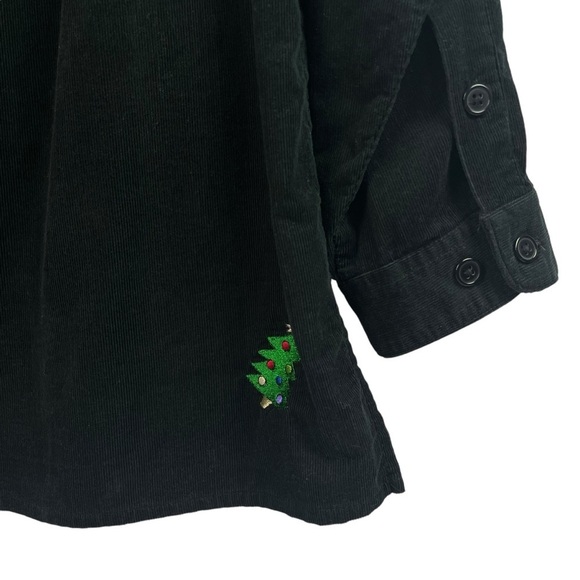The Quaker Factory Corduroy Shirt Embroidered Christmas Trees Black Large - Picture 5 of 9